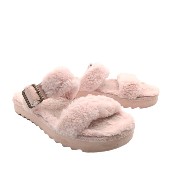 Koolaburra by UGG Slides Womens 8 Pink Faux Fur 2-Band Buckle Flatform Sandals - Picture 3 of 5